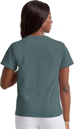 Vista 2 de Hanes Camiseta clásica de cuello redondo de triple mezcla para mujer, con dobladillo curvado, disponible en tallas grandes