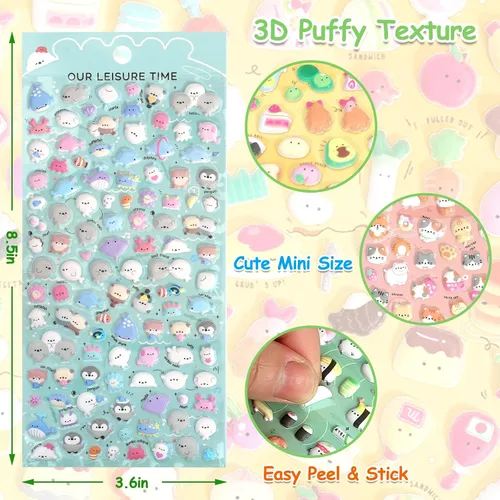 Vista 2 de SHANGRLA Más de 600 mini calcomanías hinchadas – Lindas calcomanías pequeñas Kawaii 3D para niños, niñas, adultos – Micro adhesivo japonés