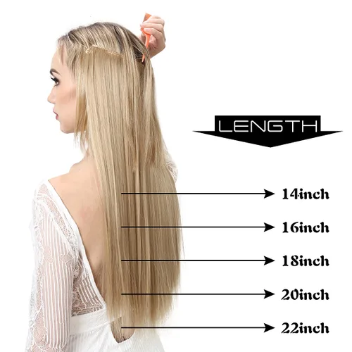 Vista 3 de SARLA Extensiones de cabello con alambre invisible de reflejos cortos rectas postizos sintéticos diadema transparente ajustable para mujeres 14