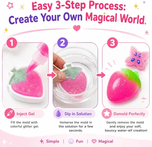 Vista 3 de Kit de recambio de 24 botellas de gel para manualidades, elfo de agua mágico, fabricante de juguetes para días lluviosos y lazos familiares, regalo