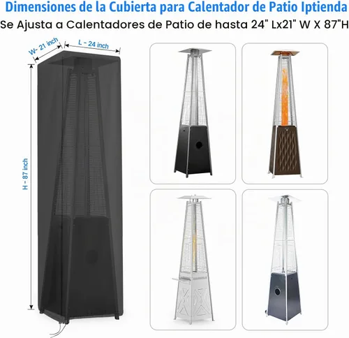 Vista 2 de Pyramid Torch - Cubierta cuadrada para calentador de patio, resistente al agua, 420D Oxford, para calentador de propano, con cierre cremallera