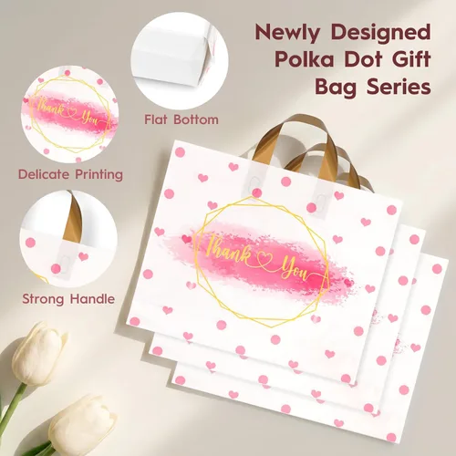 Vista 4 de WAKAKO Paquete de 60 bolsas de plástico con asas, 12 x 15 pulgadas, bolsas de regalo para mercancías minoristas para pequeñas empresas y boutiques