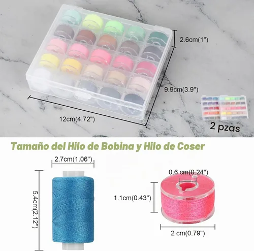 Vista 6 de Blibly 100 piezas de kit de hilos de coser y bobinas, 500 yardas de hilos de poliéster, bobinas preenrolladas con estuche, 50