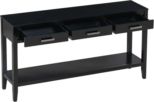 Vista 4 de Mesa consola moderna, mesa de sofá con 3 cajones y 1 estante, mesa de entrada para entrada, pasillo, sala de estar, vestíbulo, pasillo