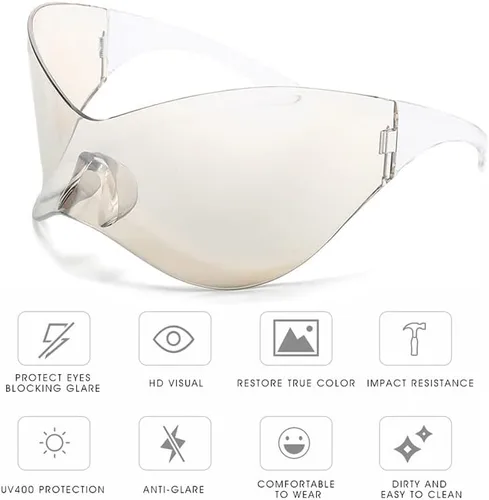 Vista 5 de Gizzutech Y2K - Lentes de sol para hombres y mujeres, gafas de sol futuristas envolventes, gafas de sol de gran tamaño con escudo alienígena