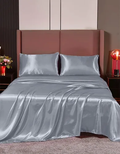 Vista 30 de Juego de sábanas de satén de seda de 4 piezas Sábana bajera Sábana encimera Funda de almohada Calidad de hotel sedoso suave y lujoso
