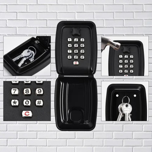 Vista 2 de Caja de bloqueo de llave para montaje en pared exterior, caja de seguridad impermeable con código digital para llaves de casa, almacenamiento seguro