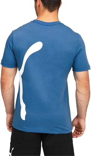 Vista 2 de PUMA Camiseta con logotipo de gran tamaño para hombre, cuello redondo y cuello redondo