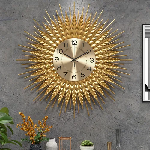 Vista 2 de Reloj de pared grande moderno decorativo de metal, relojes de pared de estilo de mediados de siglo, reloj grande dorado silencioso sin tictac, arte