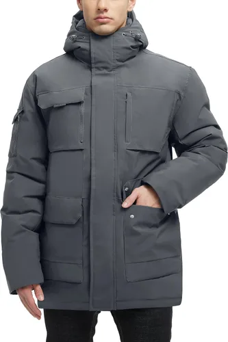 Vista 9 de Abrigos de invierno para hombre, chaquetas de invierno impermeables para hombre, chaqueta acolchada cálida con capucha cortavientos