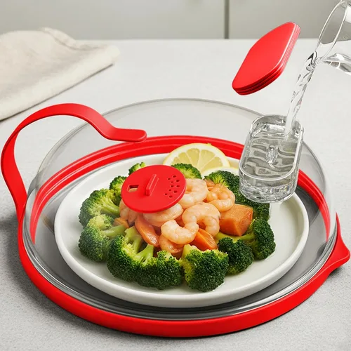 Vista 10 de Cubierta contra salpicaduras de microondas con vaporizador de agua para alimentos, protector de salpicaduras de microondas de vapor de 10 pulgadas