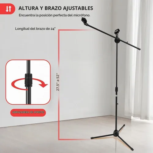 Vista 3 de Pyle Soporte de Micrófono Trípode Ajustable Universal - Par de Soportes Profesionales Compactos y Extensibles para Micrófono Boom de Estudio