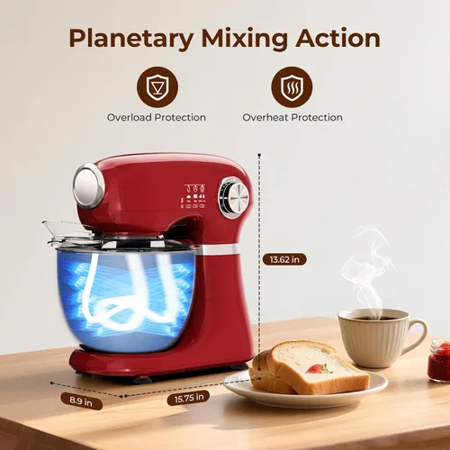 Vista 5 de Electactic - Mezclador de pie con 12 velocidades, mezclador eléctrico de 5.3 cuartos con cabezal inclinable, mezclador de cocina para uso diario