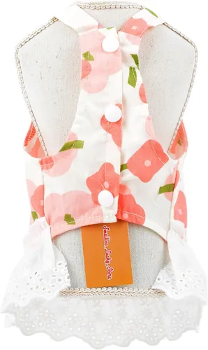 Vista 7 de SMALLLEE_LUCKY_STORE Lindo vestido floral de algodón con tirantes para mascotas, vestido de verano para perros pequeños, gatos, niñas, cachorro