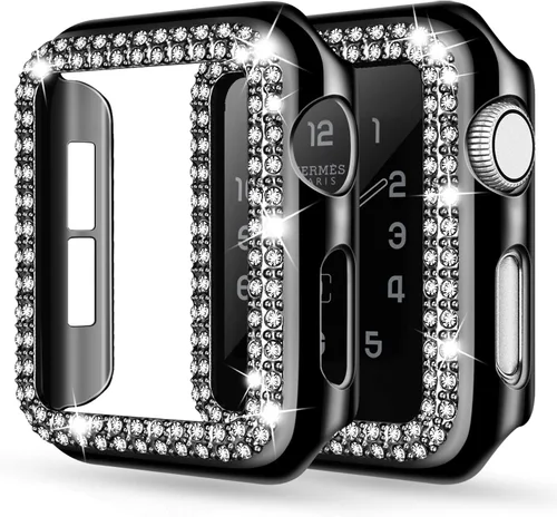 Vista 23 de Adepoy - Funda Compatible para Apple Watch de 1.496 Pulgadas Serie 3/2/1, con Brillantes, Funda Protectora con Marco de Pantalla para Mujer, Niña