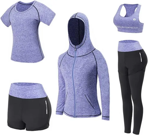 Vista 6 de Conjuntos de entrenamiento para mujer, 5 piezas, yoga, correr Negro A