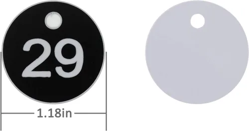 Vista 2 de Etiquetas de plástico para números de identificación, etiquetas grabadas sin llaveros (1-50, negro)