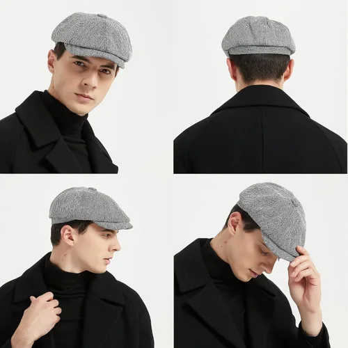Vista 7 de Newsboy - Gorra para hombre, mezcla de lana de tweed de espiga