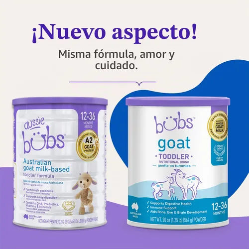 Vista 2 de Bubs Goat - Bebida nutricional para niños pequeños, fórmula suave a base de leche de cabra entera sin OGM, para niños de 12 a 36 meses, 20 onzas