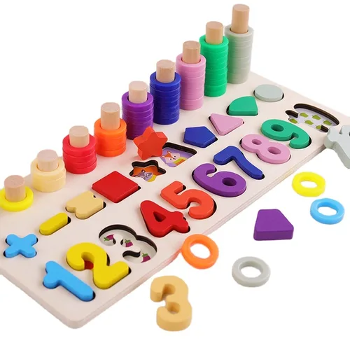Vista 3 de Tabla Educativa Infantil Numeros Figuras Juego De Encajar en madera