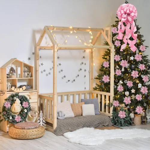Vista 6 de Syhood Decoración para árbol de Navidad de 34 x 12 pulgadas, adornos grandes para árbol de Navidad y 24 flores de árbol de Navidad para decoración