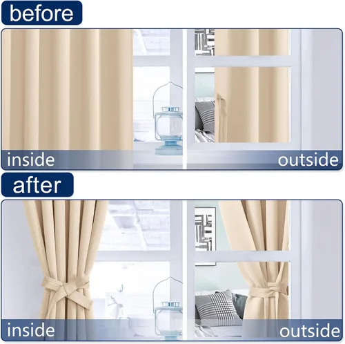 Vista 6 de [Usado] Hiasan Cortinas Opacas Beige de 84 Pulgadas de Largo, Cortinas Opacas con Cancelación de Ruido para Sala de Estar, Dormitorio, Bolsillo