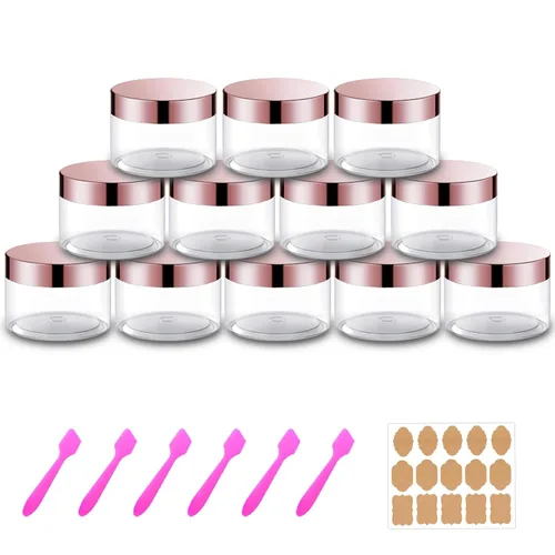 Vista 17 de Paquete de 12 recipientes pequeños de plástico de 4 onzas con tapas + paquete de 12 tarros de muestra de cosméticos de 0.7 oz/0.7 fl oz