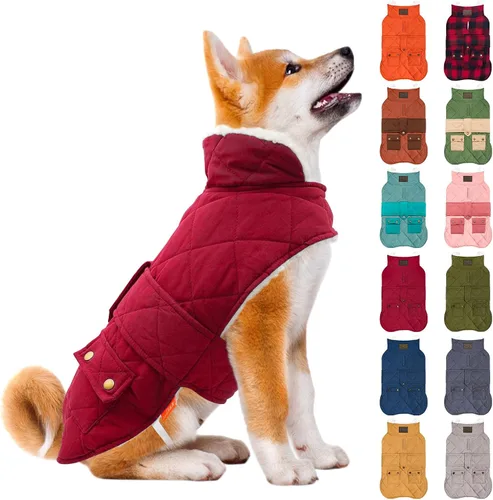 Vista 12 de KYEESE - Abrigo para perro suave, suéter para mascotas para clima frío, chaqueta impermeable para perros con forro de felpa, abrigo cálido