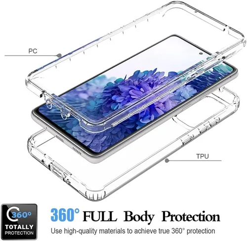 Vista 3 de Funda para Galaxy S20 FE, SM-G781U con protector de pantalla de vidrio templado, transparente 360 protección de cuerpo completo, carcasa dura + TPU