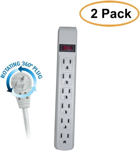 Vista 5 de ACL Cable de alimentación de 4 pies con protector de sobretensiones de 6 tomas, enchufe giratorio plano, enchufes horizontales, gris, paquete de 1