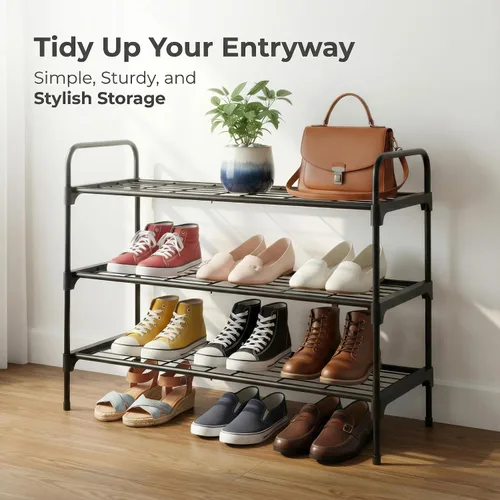 Vista 3 de 3-Tler - Zapatero organizador para zapatos, hierro inoxidable, estante espacioso para almacenamiento de zapatos para armario o entrada, se adapta a