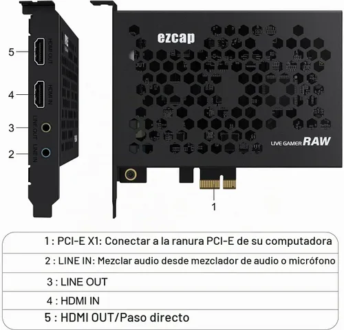 Vista 2 de Ezcap Tarjeta de captura de video PCI-E interna 4K HDMI para transmisión en vivo, juegos de PC y mezcla de sonido, compatible con Windows, Mac, PS4