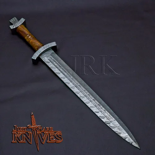 Vista 2 de Edición especial de EE. UU.: Hoja de acero de Damasco por encargo de 24 ", espada de daga ranurada de sangre doble (JRK72)