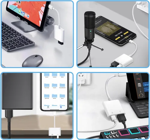 Vista 9 de [Certificado MFi de Apple] Adaptador de cámara Lightning a USB con puerto de carga, cable OTG portátil USB3.0 hembra para iPad para conectar lector