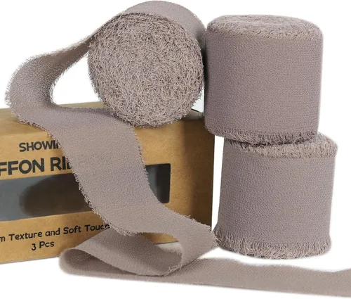 Vista 26 de 3 rollos de cinta de gasa con flecos hecha a mano, de chifón, color negro, de 1.5 pulgadas de ancho x 7 yardas de largo, cinta estilo seda