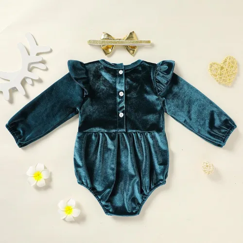 Vista 2 de GRNSHTS Ropa de primer cumpleaños para niña de terciopelo de un año de edad, mameluco de manga larga + diadema, 2 piezas de trajes de pastel