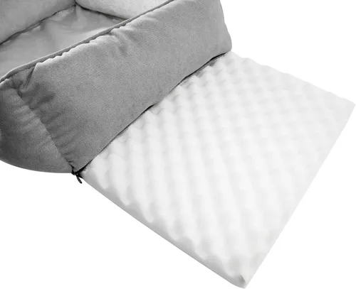 Vista 5 de Happycare Textiles - Cama para perro rectangular larga para mascotas con bordado de huella de perro, tamaño mediano, Gris con inserto ortopédico.