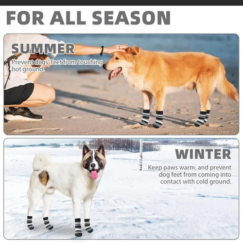Vista 5 de KOOLTAIL Calcetines antideslizantes para perros para pavimento caliente, 3 pares de botas de perro y protectores de patas para evitar lamer