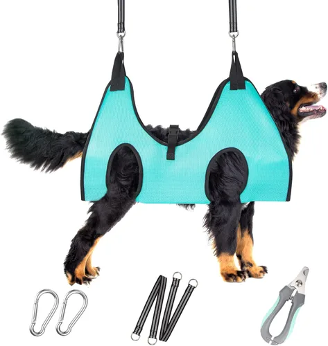 Vista 20 de Hamaca de aseo para mascotas para perros y gatos pequeños – Eslinga para recortar uñas con cortaúñas, lima de uñas y tijeras – Arnés de aseo