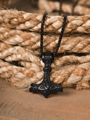 Vista 3 de HAQUIL Mjolnir Necklace, Viking Mammen Style Thor Hammer Pendant, Box Chain, Viking Jewelry Gift