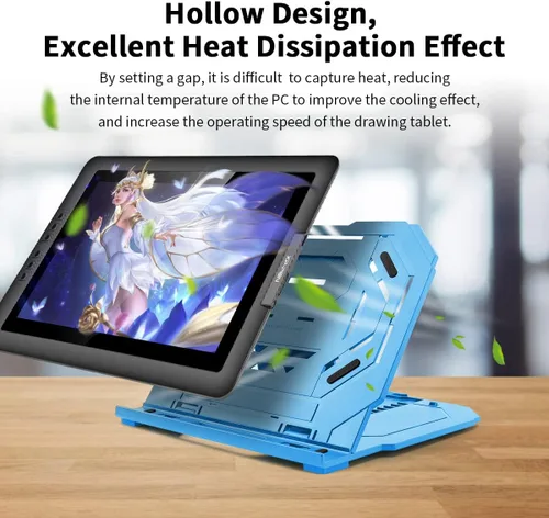 Vista 6 de Soporte para tableta de dibujo, soporte plegable para computadora portátil, 9 niveles de ángulos ajustables con un soporte para teléfono integrado
