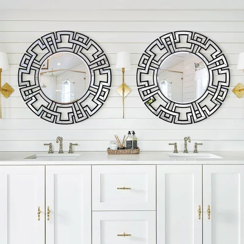 Vista 9 de Chende - Espejos negros para decoración de sala de estar, espejo redondo grande de 32 pulgadas con vidrio de borde biselado, espejo de pared