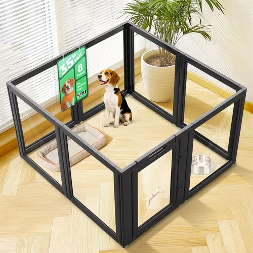 Vista 11 de FXW AuraSpace - Cerca acrílica para perros pequeños, para interiores, 24 pulgadas, 2 paneles, incluye 1 puerta y 1 panel, color negro