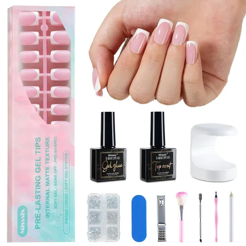 Vista 11 de Misssix Kit de uñas postizas a presión con punta francesa, 150 uñas C-Pink KIT FT-02