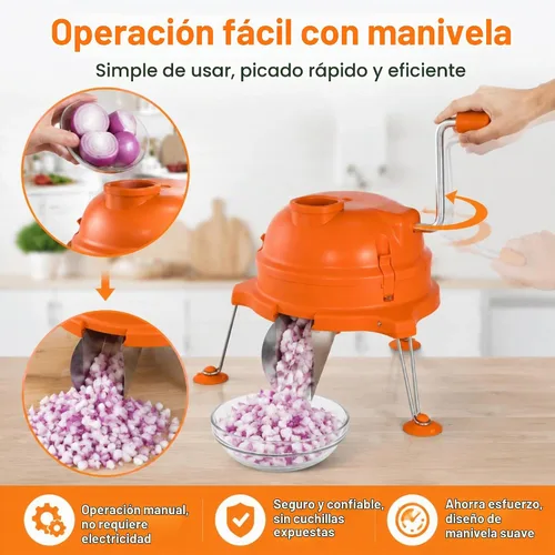 Vista 4 de CLIVIA Picador de verduras, cortador de verduras resistente con hoja de acero inoxidable, máquina cortadora de alimentos de manivela para papas