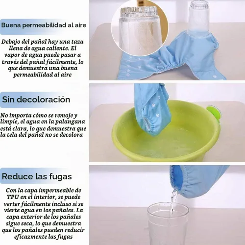 Vista 2 de Pañales de tela reutilizables lavables para bebés, 7 unidades, 7 piezas pañales