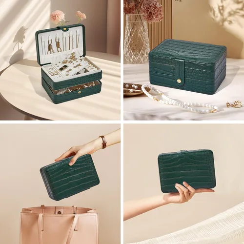 Vista 7 de BUTI4WLD Travel Jewelry Box, Leather Small Jewelry Boxes, Jewelry Boxes for Women Girls, Jewelry Organizer Box, 2 Layers Travel Jewelry Storage