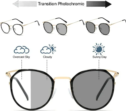 Vista 3 de Transición al aire libre fotocromática progresiva multifocal gafas de lectura para mujeres visión ajustable ronda gafas de sol lector