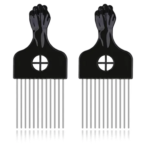 Vista 7 de Peine de pelo, peine de metal, peine de púa de metal, desenredar peluca trenzada, peine de peinado, negro, 1 paquete