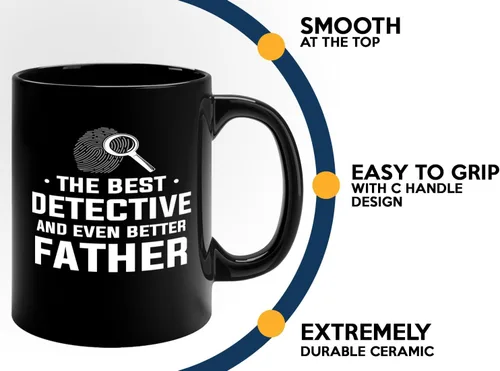 Vista 5 de Taza de café detective de 11 onzas, color negro, el mejor detective, policía, patrulla, policía, policía, policía, policía, policía, policía, jefe